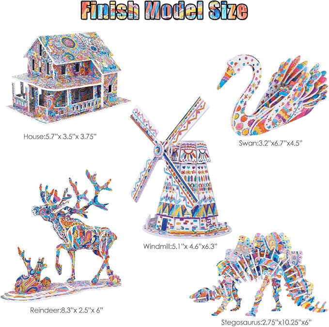 BEARUN 3D Coloring Puzzle Set, Arts and Crafts - Image 6