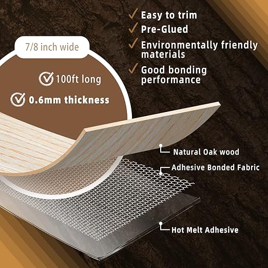 GSCIT Club Oak Edge Banding, 7/8 inch x 100ft roll of Veneer White Edge Banding Pre-glued Flexible, Real Wood Tape Banding for Cabinet Repair Furniture Restoration