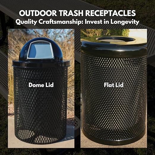 RFT-P-TXTGRY Heavy Duty Round Trash Receptacle with Flat Top, Liner Included, 32 Gallon, Textured Grey, Made in America