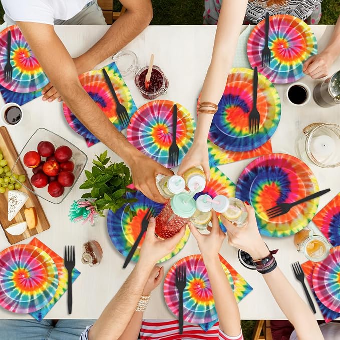 50 Guests Tie Dye Plates and Napkins Party Supplies Tie Dye Party Decorations - Image 7