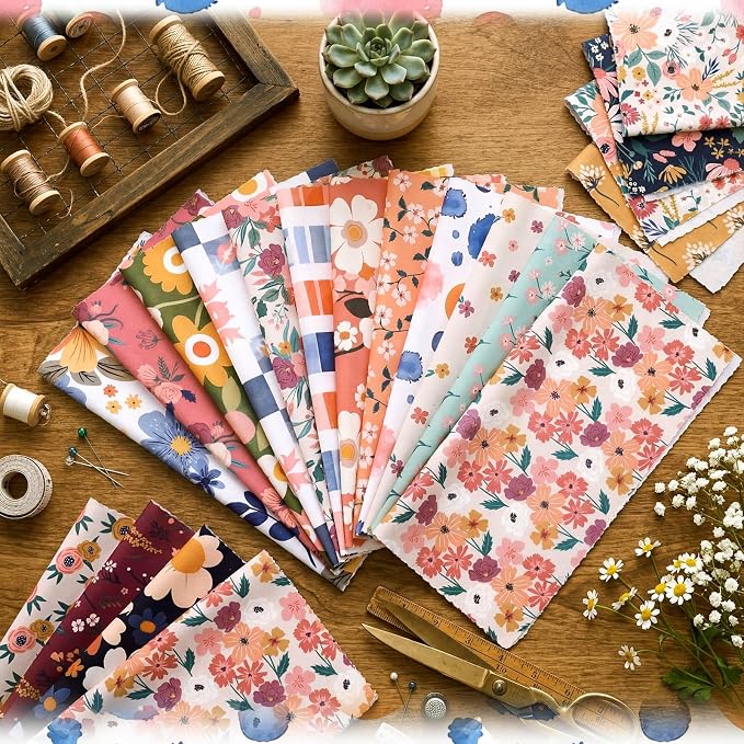 HunnmingRe 20 Pcs 10''x10'' Vintage Floral Quilting Fabric Square Meadow Flower - Image 3
