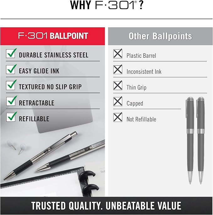 Zebra Pen F-301 Ballpoint Black Ink Fine Point 0.7mm Stainless Steel - Image 8