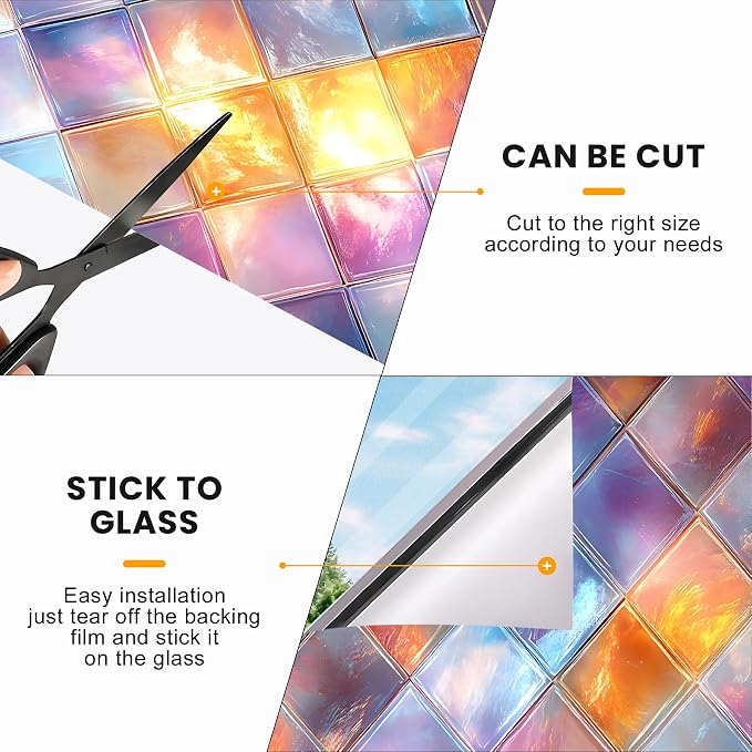 Stained Glass Window Privacy Film: Non-Adhesive Sun and Landscape Mosaic Design - Image 6