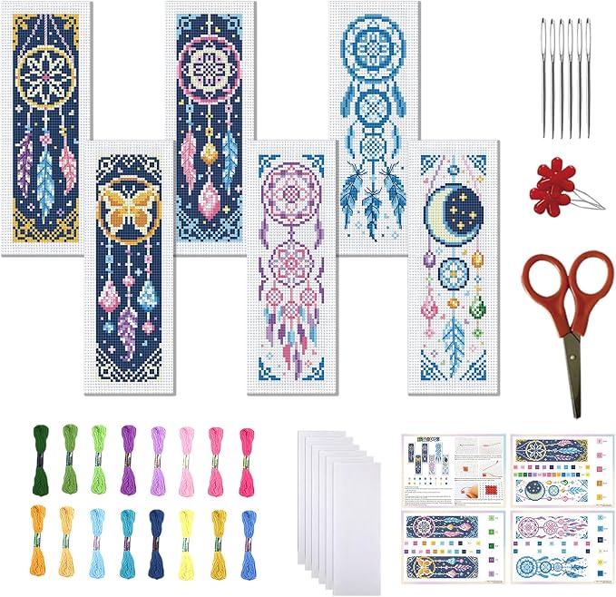 FREEBLOSS 6 Set Cross Stitch Bookmark Kits Dreamcatcher Pattern Stamped by FreeandCreativeCraftsArt