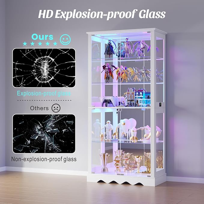 Dystler Display Cabinet with RGB LED Lights & Glass Doors, Flexible Storage - Image 5