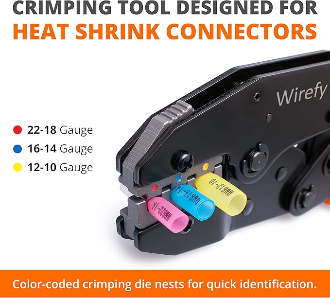 Wirefy Crimping Tool For Heat Shrink Connectors - Ratcheting Wire Crimper - Crimping Pliers - Ratchet Terminal Crimper - Wire Crimp Tool for Your Kit