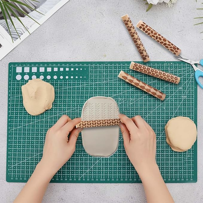 5 PCS Wooden Clay Texture Rollers Set, 100mm Pottery Pattern Rolling Pins - Image 3