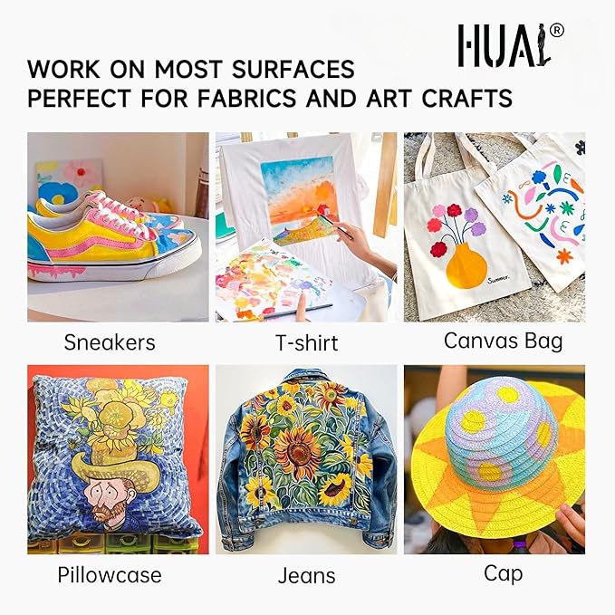 HUAL Fabric Paint Set for Clothes 12 Vibrant Colors Textile Paint - Image 2