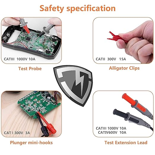 KAIWEETS Soft Silicone Electrician Test Leads Kit CAT III 1000V & CAT IV 600V with Alligator Clips and Needle Probe for Fluke/AstroAI/INNOVA Multimeter Electronic Clamp Meter 9PCS