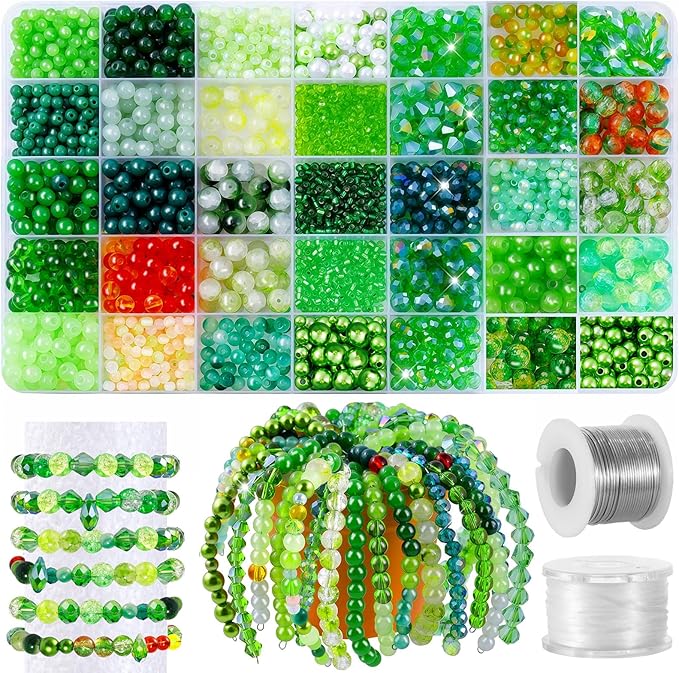 2102 Pcs Green Glass Beads for Bracelets by FOGWOWO