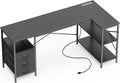 Huuger L Shaped Desk with Power Outlets, 63 Inch Reversible Computer Desk with by Huuger