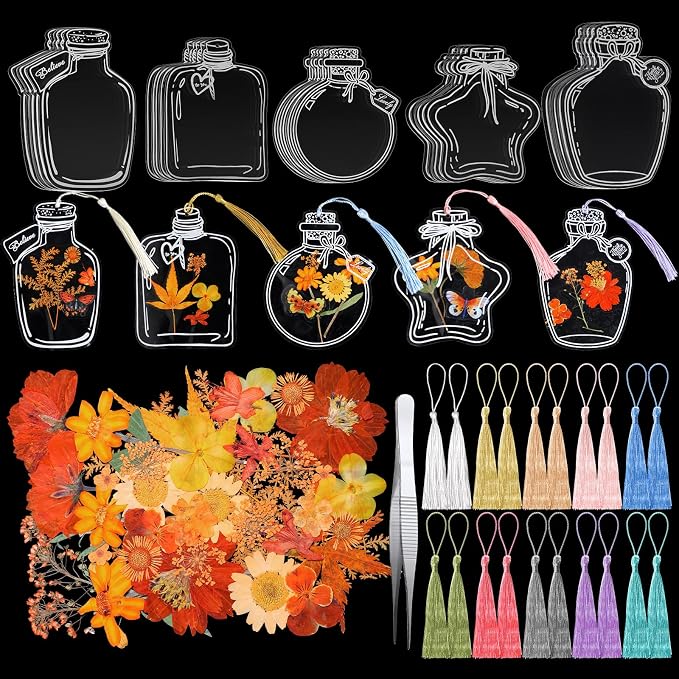 TaoBary 91 Pcs DIY Handmade Transparent Dried Flower Bookmark Set Include by TaoBary