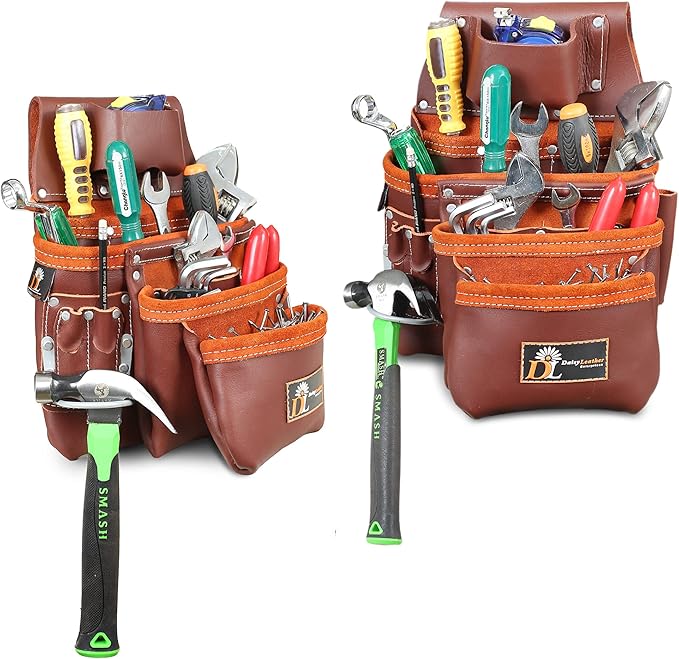 Daisy Leather Tool Belt, PRO-303 Premium Leather Oil Tanned 27 Pockets Heavy Duty Tool Pouch, Leather Tool Belt, Tools Organizer for Electrician, Carpenter, Construction and Framer Tools, X-Large