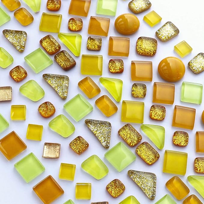 LITMIND 1.1LB Yellow Mixed Irregular Crystal Glass Mosaic Tiles - Image 2