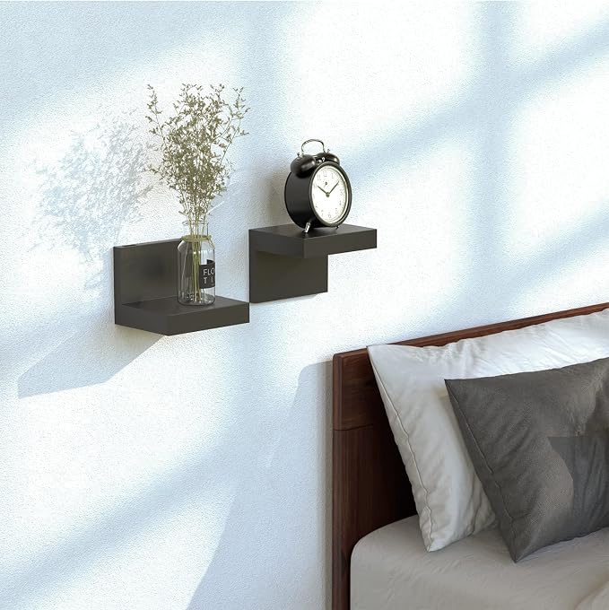 RICHER HOUSE 3-Set Small Floating Wall Shelf, No Drill Bathroom Shelf Black | - Image 7
