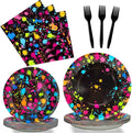 Neon Party Supplies for 24 Guests Neon Plates and Napkins Tableware Set Glow by partygreeting
