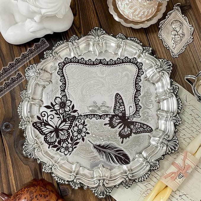 130 Pcs Vintage Black White Lace Scrapbook Stickers - Image 3