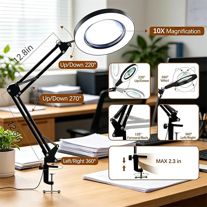 10X Magnifying Glass with Light and Clamp, Magnifier with Light Hands Free3 - Image 4