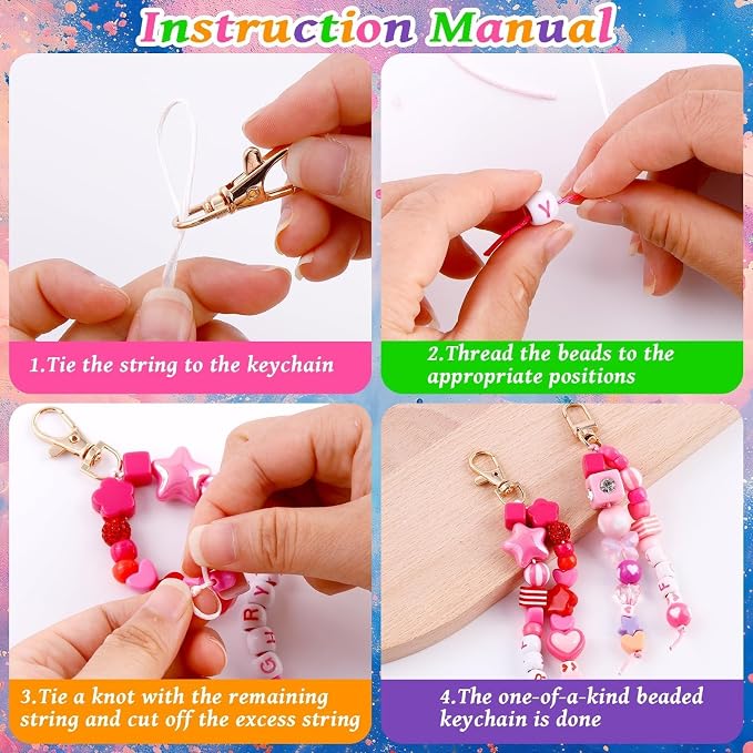TOHONGADON 618 Pcs Bead Keychain Kit, Colorful Bag Charm Kit - Image 3