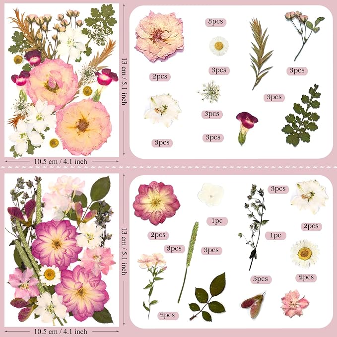 92 Pcs Pink Pressed Dried Flowers - Image 5