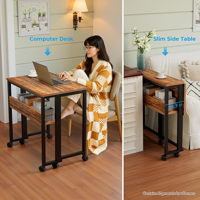 GreenForest Folding Desk with Wheels, 24.8" Rolling Table - Image 6