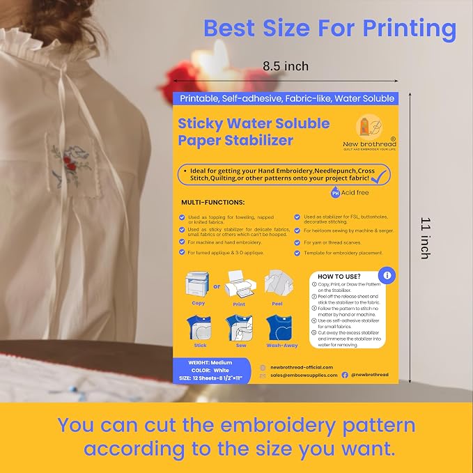 New brothread 12PCS 8.5"x11" Sticky Water Soluble Embroidery Stabilizer - Image 2