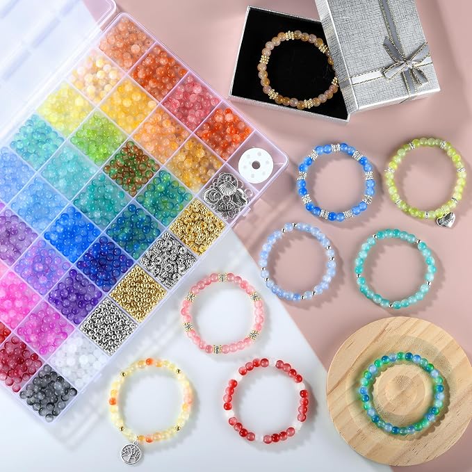 Funtopia 6mm Glass Beads Bracelet Making Kit, 34 Colors Round Crystal Beads - Image 3
