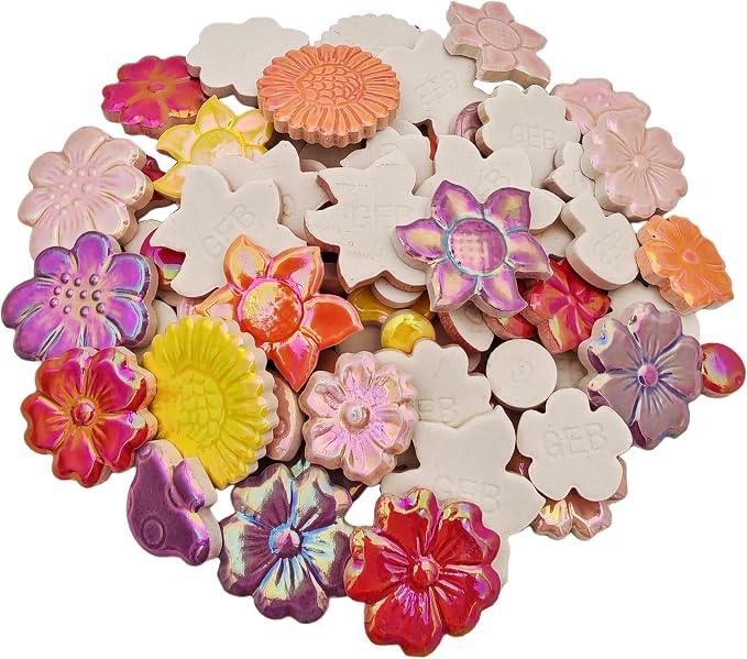 500g/1.1lb Ceramic Mosaic Tiles Mixed Shapes of Flowers, Mushrooms - Image 8