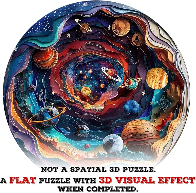 300 Pieces Wooden Puzzles Adults, 3D Vision Universe Round Wood Jigsaw Puzzle - Image 8