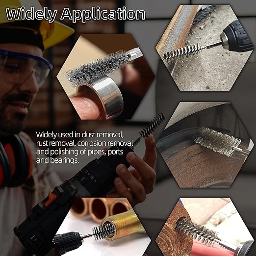 ASNOMY 7Pcs Wire Bore Brush for Drill,5/16"-1” Stainless Steel Copper Pipe Cleaner Set for Power Drill Cleaning,Abrasive Drill Wire Brush with 1/4" Hex Shank