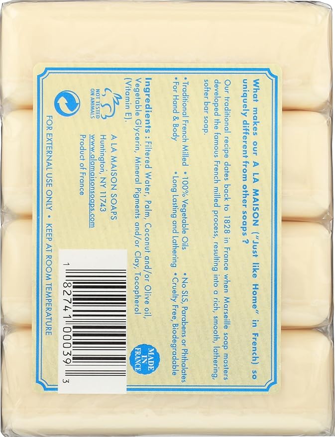 A LA MAISON Hypoallergenic Unscented Bar Soap - Triple French Milled Natural Moisturizing Hand Soap Bar (4 Bars of Soap, 3.5 oz)