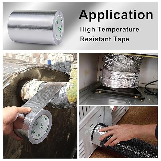 BOMEI PACK Adhesive Aluminum Foil Heat Shield Tape Barrier, Fiberglass Thermal Insulation Reflective Material High Temp Protection (7in*66ft)
