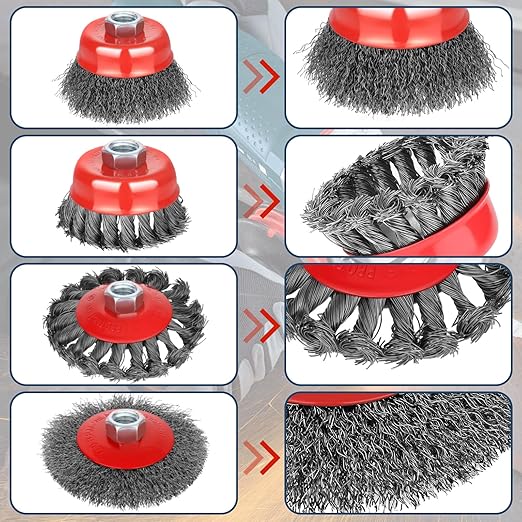 10pcs Wire Wheel for 4 1/2 Angle Grinder Wire Wheel Brush Cup Set with Threaded Arbor, Angle Grinder Wire Wheel for Rust, Corrosion, Paint Removal