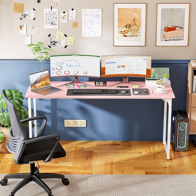 PayLessHere | 63 Inch Computer Desk | Pink | Office Desk - Image 7