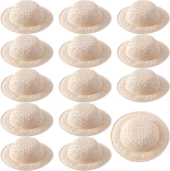 15pcs 2" Miniature Straw Hats, Woven Doll Caps by CLISENCE