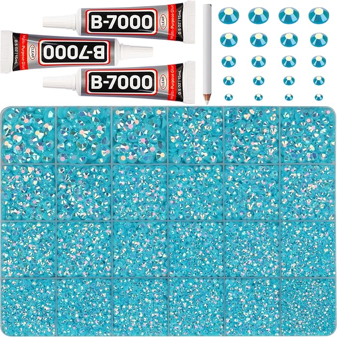 32000Pcs Turquoise Rhinestones for Bedazzling, 6mm Flatback Gems Bedazzler Kit by Worthofbest