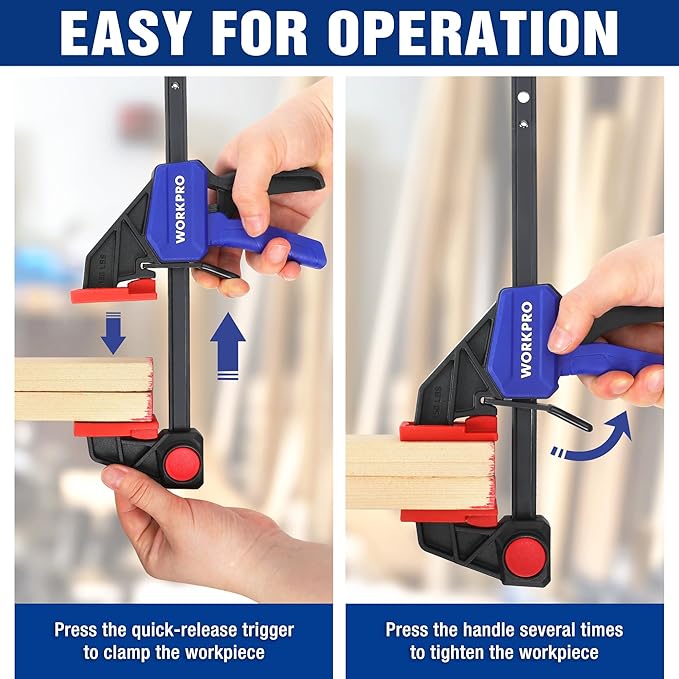 WORKPRO 6" Clamps for Woodworking 2-Pack, Quick-Release Wood Clamps/Spreader Light Duty, One Hand 150 LBS Load Limit, Ideal for Woodworking and DIY Projects