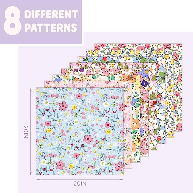 Aubliss 8pcs Fat Quarter Fabric Bundles Quilting Cotton Craft Fabric Pre-Cut - Image 2