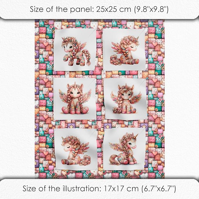 Unicorn Patchwork Cotton Fabric Panel – 6 Designs + Bonus Patchwork Sheet - Image 6