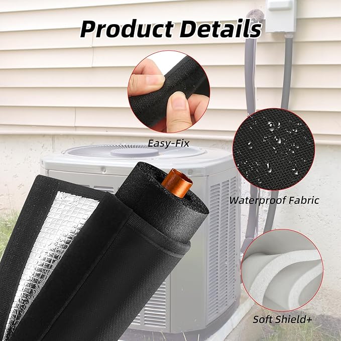 3-Layer 72x10.2 in HVAC Pipe Insulation Cover,Outdoor AC Line Insulation Cover with Waterproof Oxford ,Flexible Sleeve for AC Pipe Insulation Outdoor and Mini Split Systems (Black, 2 Pack)