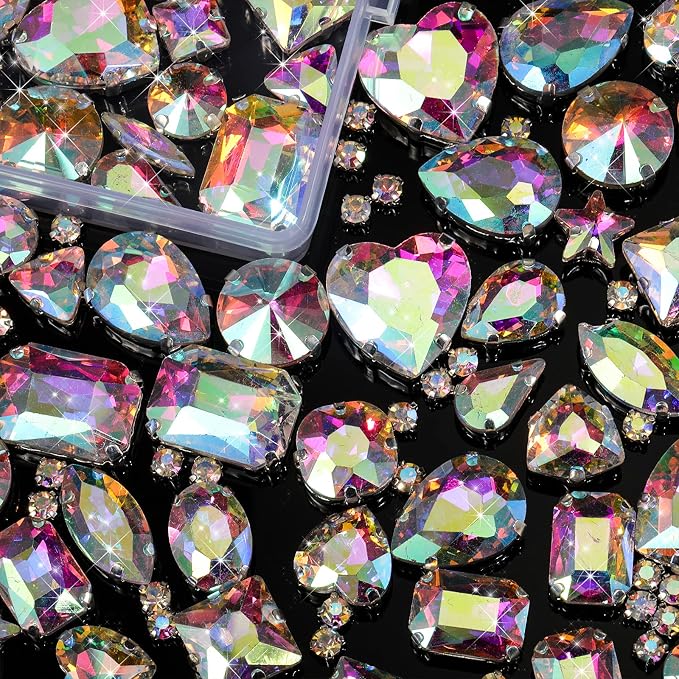 460 Pieces Sew on Rhinestones Glass Sewing Claw Gemstones and Crystals Metal by Canlierr