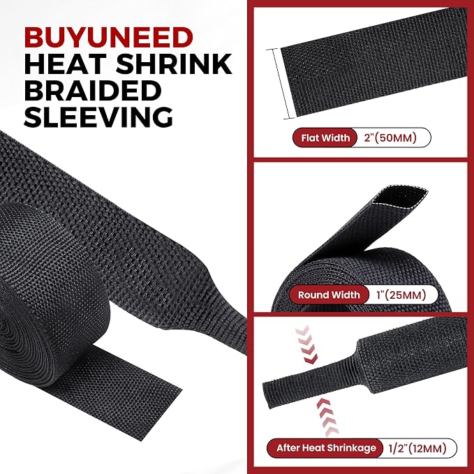 Heat Shrink Wire Loom 2:1 Shrinkable Braided Cable Sleeve 1 Inch ID-46ft - Image 2