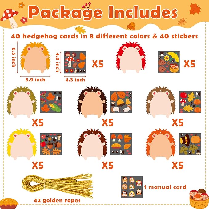 3sscha 40 Packs Fall Hedgehog Craft Kit - Image 2