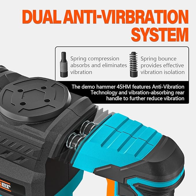 Berserker 1300W 12-Pound SDS-Max Demolition Jack Hammer, 1-9/16" 11-Amp Small Corded Electric Demo Chipping Hammer for Floor Tile Removal, Concrete Breaker with Carrying Case & 2 Chisels