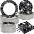 50 Guests Halloween Spider Web Plates and Napkins Party Supplies Spiderweb by Qyeahkj