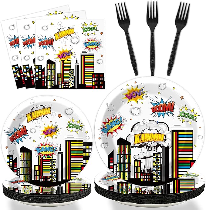96 PCS Super Theme Hero Party Plates Napkins Hero Themed Party Tableware Hero by Tevxj
