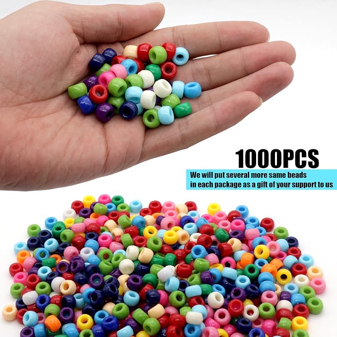 1000Pcs Pony Beads Bracelet 9mm Rainbow Plastic Barrel Pony Beads - Image 4