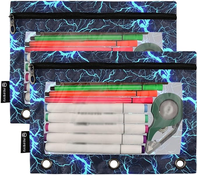 Dark Blue Electric Lightning Pencil Pouch - Image 2