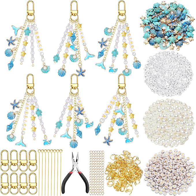 Cunno 776 Pcs Beach Seashell Bag Charm Making Kit, Ocean Coastal DIY Keychain by Cunno