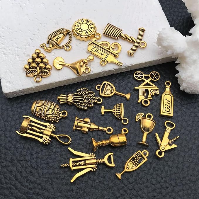 WOCRAFT 60pcs Antique Gold Wine Bracelet Charms - Image 3